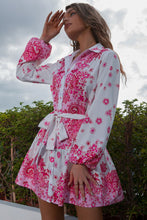Load image into Gallery viewer, Printed Belted Balloon Sleeve Mini Shirt Dress