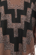 Load image into Gallery viewer, Chevron Mock Neck Fringe Hem Poncho