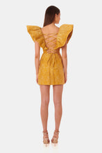 Load image into Gallery viewer, Textured Deep V Ruffled Shoulder Lace-Up Dress