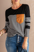 Load image into Gallery viewer, Striped Contrast Round Neck Long Sleeve Top