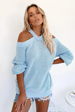 Load image into Gallery viewer, Cold Shoulder Cutout Back Rib-Knit Sweater