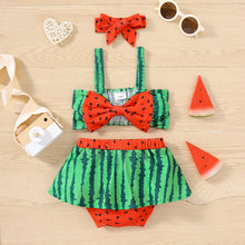 Load image into Gallery viewer, Baby Girl Watermelon Print Bow Cropped Top and Skort Set