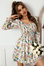 Load image into Gallery viewer, Floral Flounce Sleeve Smocked Square Neck Dress