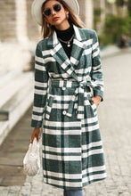 Load image into Gallery viewer, Plaid Double-Breasted Lapel Collar Belted Coat