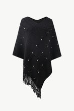 Load image into Gallery viewer, Pearl Trim V-Neck Fringe Hem Poncho