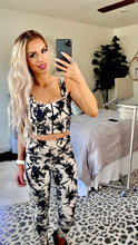 Load image into Gallery viewer, NATURAL Color Athletic Leggings w/ BLACK Silhouette Floral Details| DIBS 242