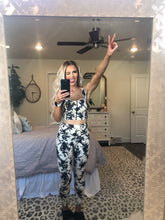 Load image into Gallery viewer, NATURAL Color Athletic Leggings w/ BLACK Silhouette Floral Details| DIBS 242