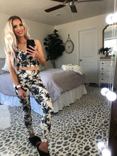 Load image into Gallery viewer, NATURAL Color Athletic Leggings w/ BLACK Silhouette Floral Details| DIBS 242