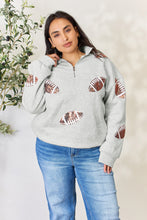 Load image into Gallery viewer, Full Size Sequin Football Half Zip Long Sleeve Sweatshirt
