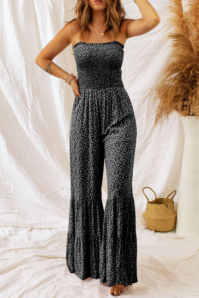 Floral Spaghetti Strap Wide Leg Jumpsuit BLACK