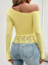 Load image into Gallery viewer, Single Shoulder Long Sleeve Lace T-Shirt

