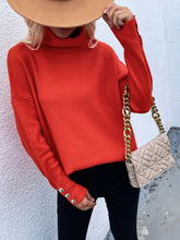Load image into Gallery viewer, Woven Right Button Detail Rib-Knit Turtleneck Sweater
