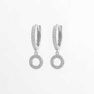 925 Sterling Silver Inlaid Zircon Hoop Dangle Earrings