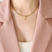 Load image into Gallery viewer, Brass Inlaid Zircon Letter Pendant Necklace
