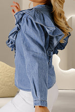 Load image into Gallery viewer, Ruffled Round Neck Long Sleeve Denim Top
