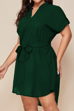 Load image into Gallery viewer, Plus Size Notched Tie Waist Mini Dress
