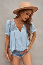 Load image into Gallery viewer, Lace Detail Button Up Short Sleeve Shirt
