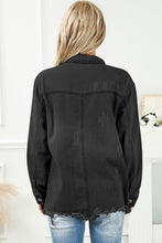 Load image into Gallery viewer, Distressed Button Up Frayed Hem Denim Jacket
