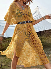 Load image into Gallery viewer, Openwork Slit V-Neck Half Sleeve Cover-Up
