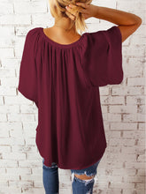 Load image into Gallery viewer, Ruched Notched Half Sleeve Blouse

