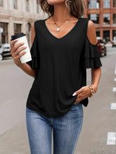 Load image into Gallery viewer, Eyelet V-Neck Cold Shoulder Blouse
