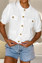 Load image into Gallery viewer, Button Up Round Neck Short Sleeve Knit Top
