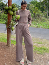 Load image into Gallery viewer, Waffle-Knit Round Neck Top and Pants Set
