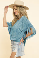BLUE BUTTERCUP Mineral Dyed Fringe Top