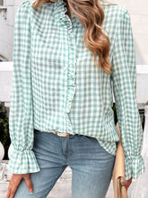 Load image into Gallery viewer, Frill Ruffled Plaid Long Sleeve Shirt
