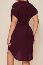 Load image into Gallery viewer, Plus Size Notched Tie Waist Mini Dress
