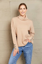 Load image into Gallery viewer, Woven Right Button Detail Rib-Knit Turtleneck Sweater
