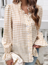 Load image into Gallery viewer, Frill Ruffled Plaid Long Sleeve Shirt
