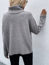 Load image into Gallery viewer, Woven Right Button Detail Rib-Knit Turtleneck Sweater
