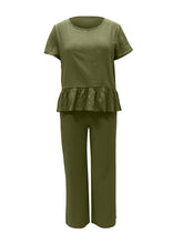 Load image into Gallery viewer, Peplum Round Neck Short Sleeve Top and Pants Set
