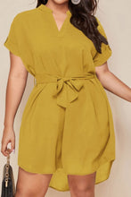 Load image into Gallery viewer, Plus Size Notched Tie Waist Mini Dress
