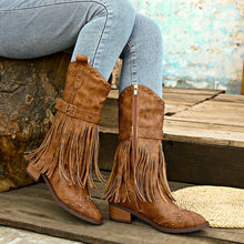 Load image into Gallery viewer, Studded Fringe Block Heel Boots
