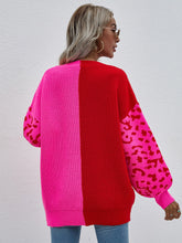 Load image into Gallery viewer, Woven Right Leopard Color Block V-Neck Tunic Pullover Sweater

