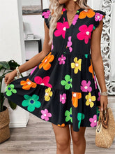 Load image into Gallery viewer, Ruffled Printed Notched Cap Sleeve Dress

