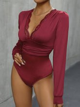 Load image into Gallery viewer, Lace Detail Plunge Long Sleeve Bodysuit
