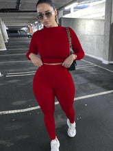 Load image into Gallery viewer, Mock Neck Long Sleeve Top and High Waist Pants Set
