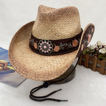 Load image into Gallery viewer, Embroidered Tied Raffia Hat
