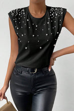 Load image into Gallery viewer, Pearl Detail Round Neck Tank
