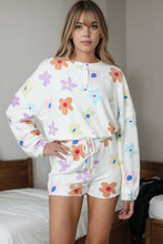 Load image into Gallery viewer, Printed Quarter Button Top and Drawstring Shorts Lounge Set
