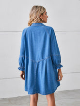 Load image into Gallery viewer, Button Up Flounce Sleeve Mini Denim Dress
