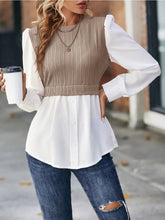 Load image into Gallery viewer, Contrast Round Neck Puff Sleeve Blouse
