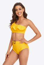 Load image into Gallery viewer, Ruffled One-Shoulder Buckled Bikini Set
