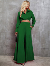 Load image into Gallery viewer, Collared Neck Long Sleeve Top and Wide Leg Pants Set
