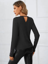 Load image into Gallery viewer, Twisted Cutout Lace Detail Long Sleeve Blouse
