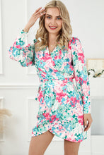 Load image into Gallery viewer, Printed Surplice Tie Waist Mini Dress
