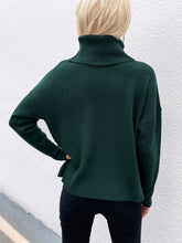 Load image into Gallery viewer, Woven Right Button Detail Rib-Knit Turtleneck Sweater
